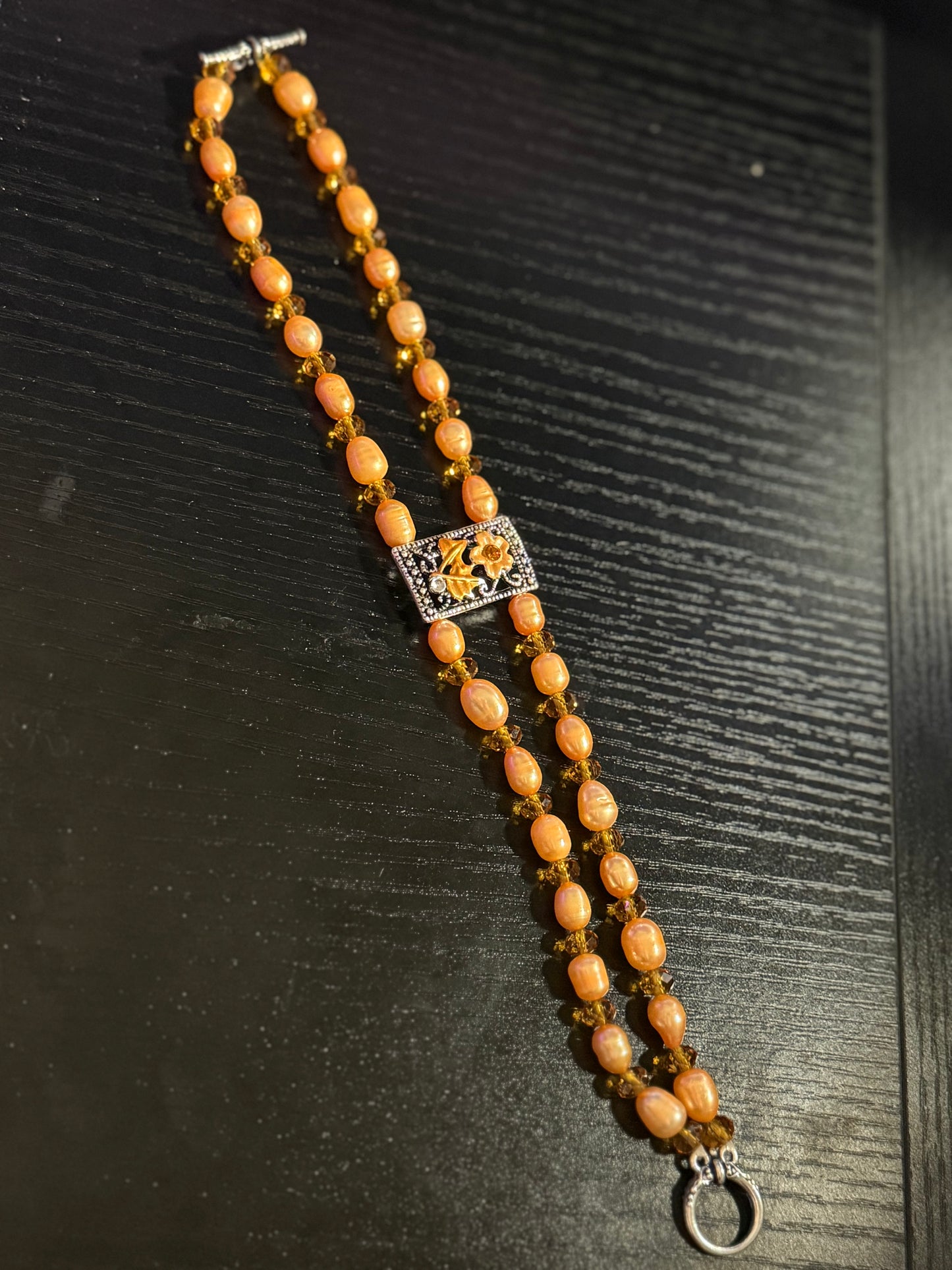 Orange Flower Freshwater Pearl Bracelet
