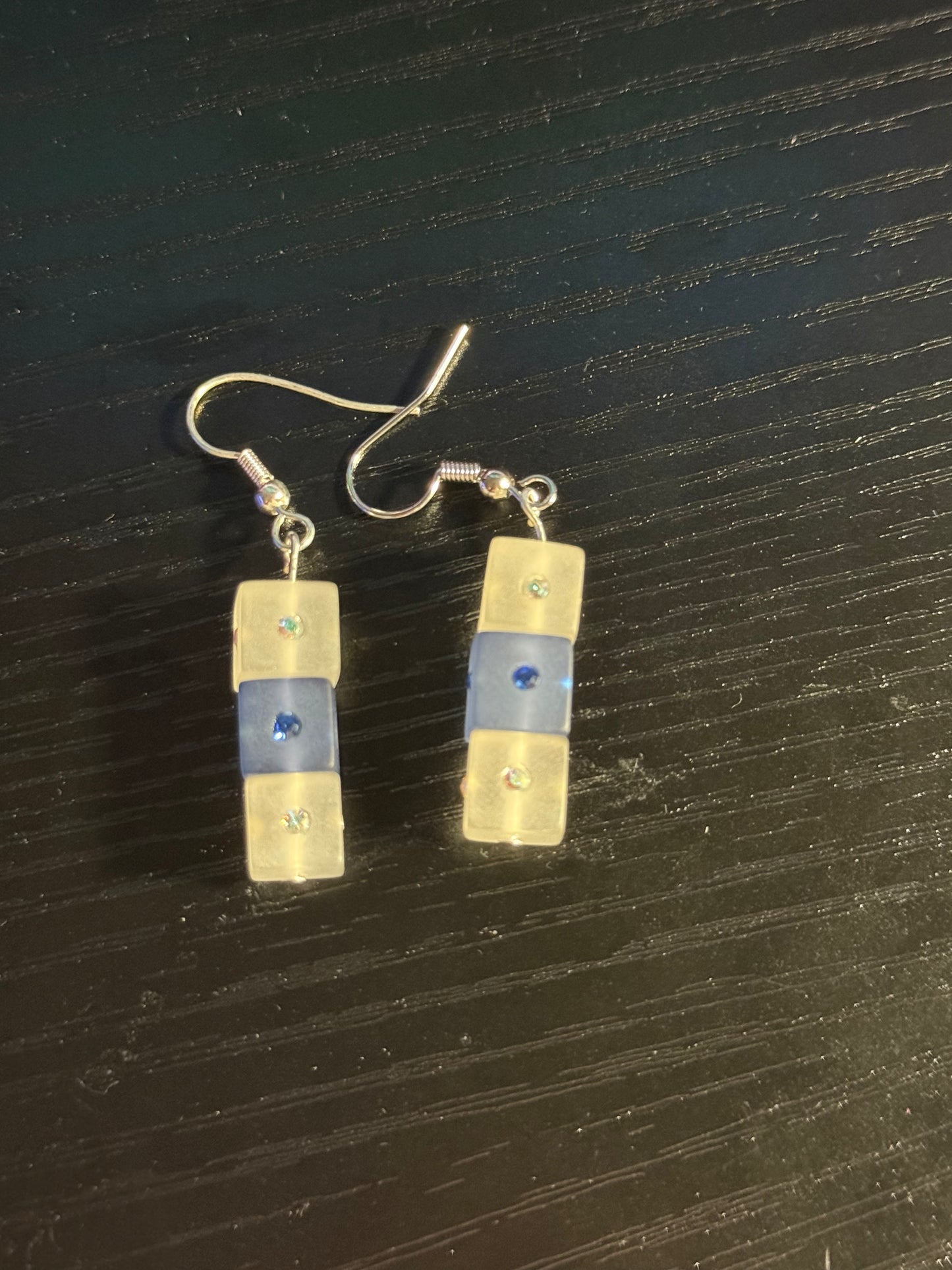 Frosted Glass Tri-Bead Earrings