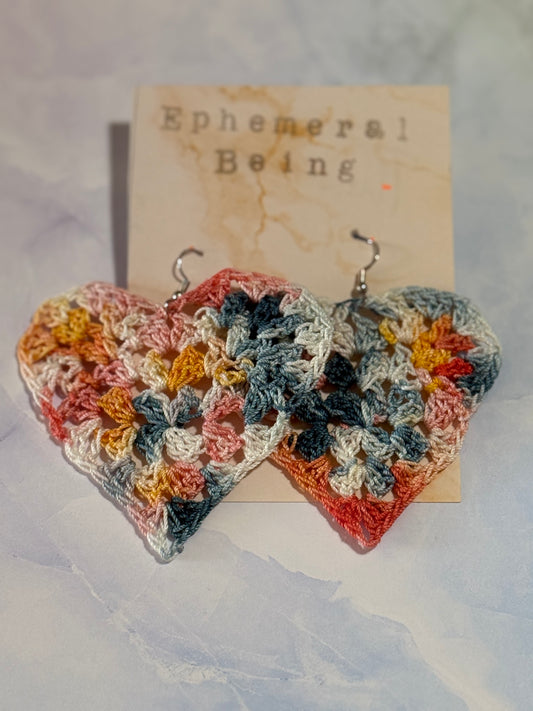 Granny Stitch Heart Earrings