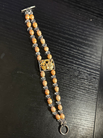 Orange Cream Twin Flower Freshwater Pearl Bracelet