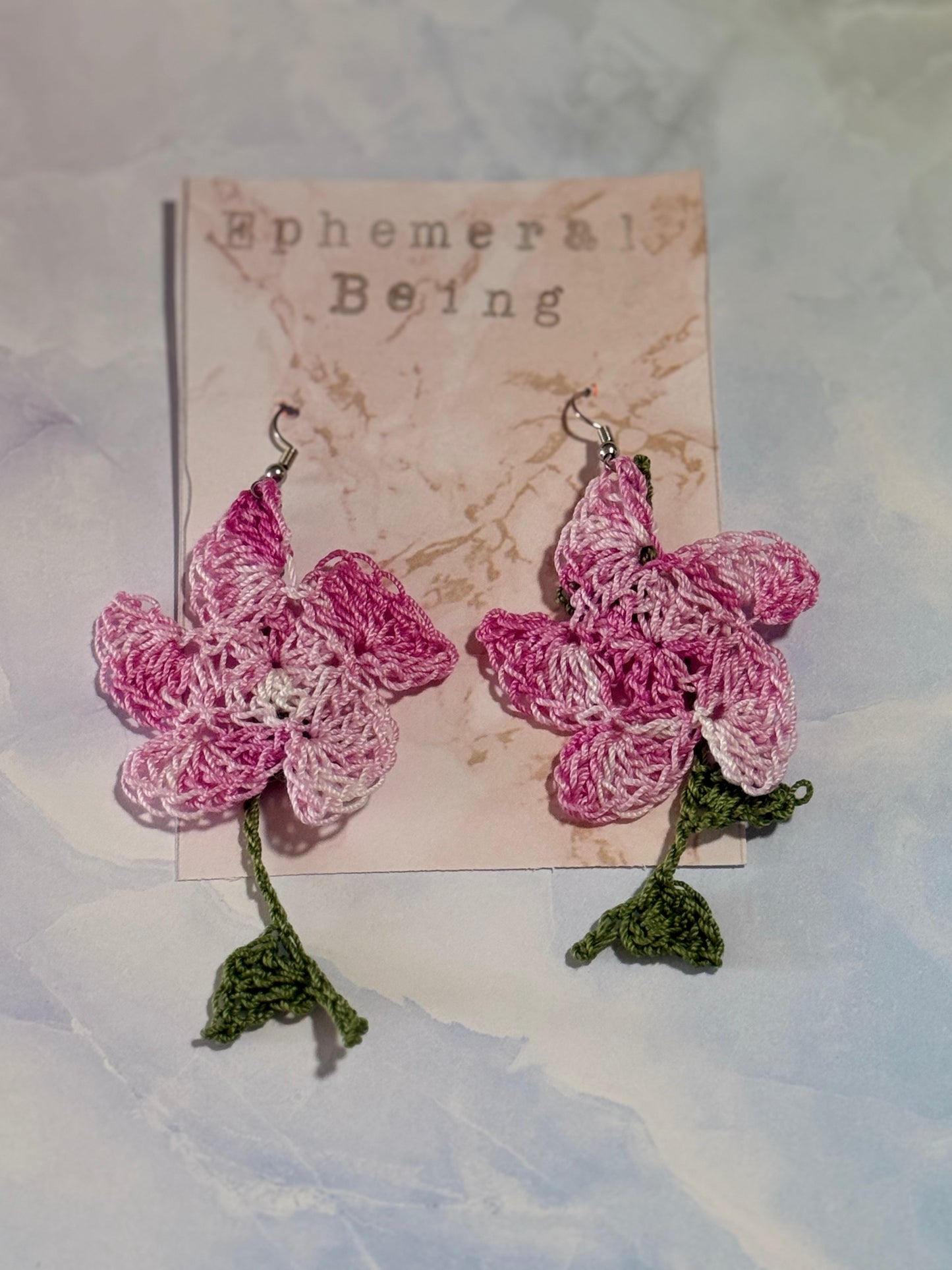 Large Flower Earrings with Stem Dangle