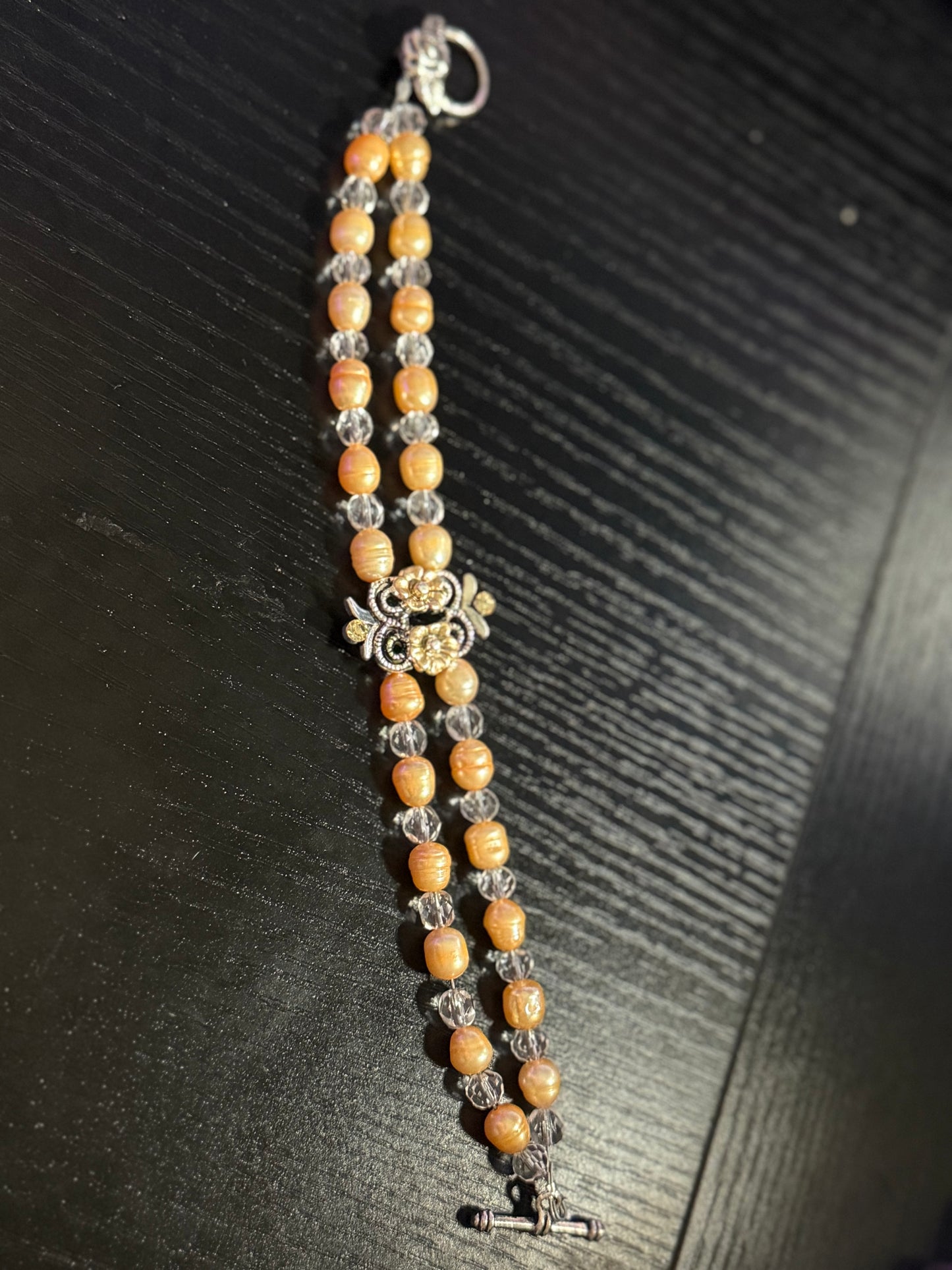 Orange Creme Flower Freshwater Pearl Bracelet