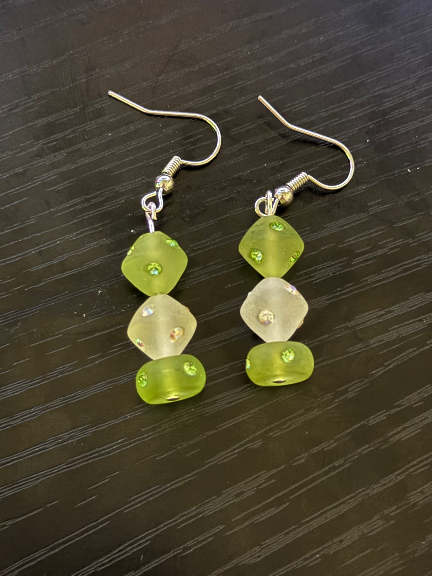 Frosted Glass Tri-Bead Earrings