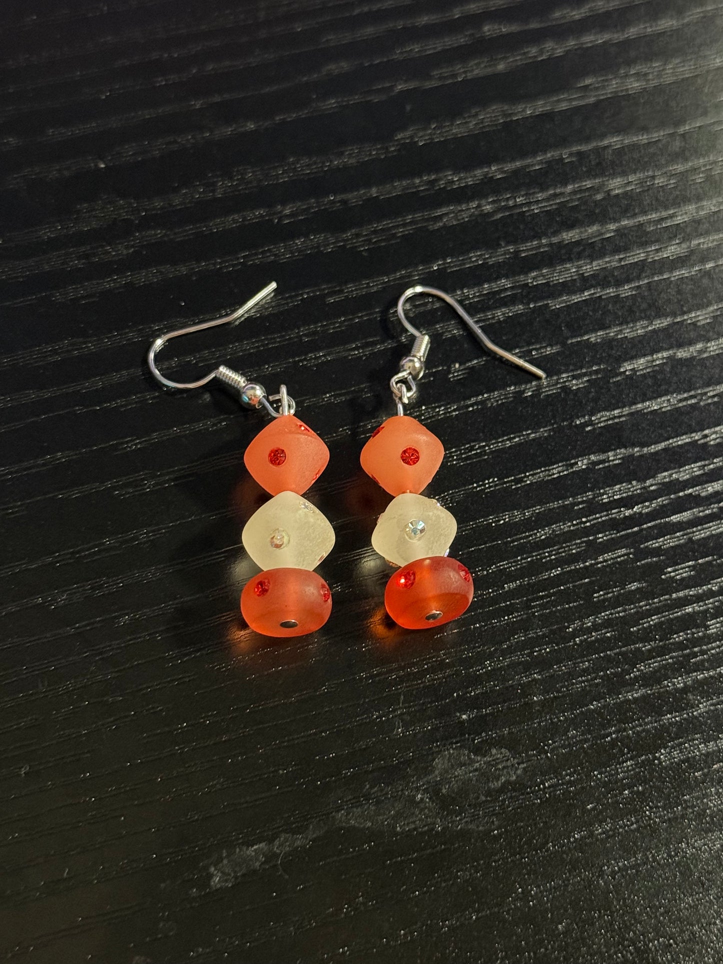 Frosted Glass Tri-Bead Earrings