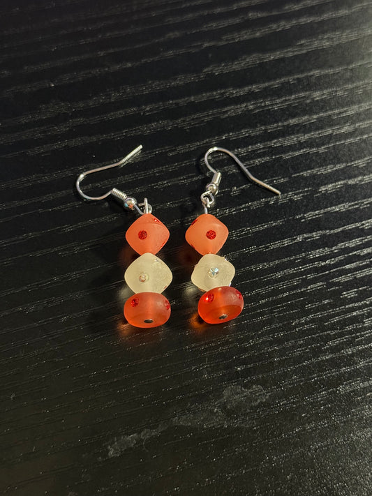 Frosted Glass Tri-Bead Earrings