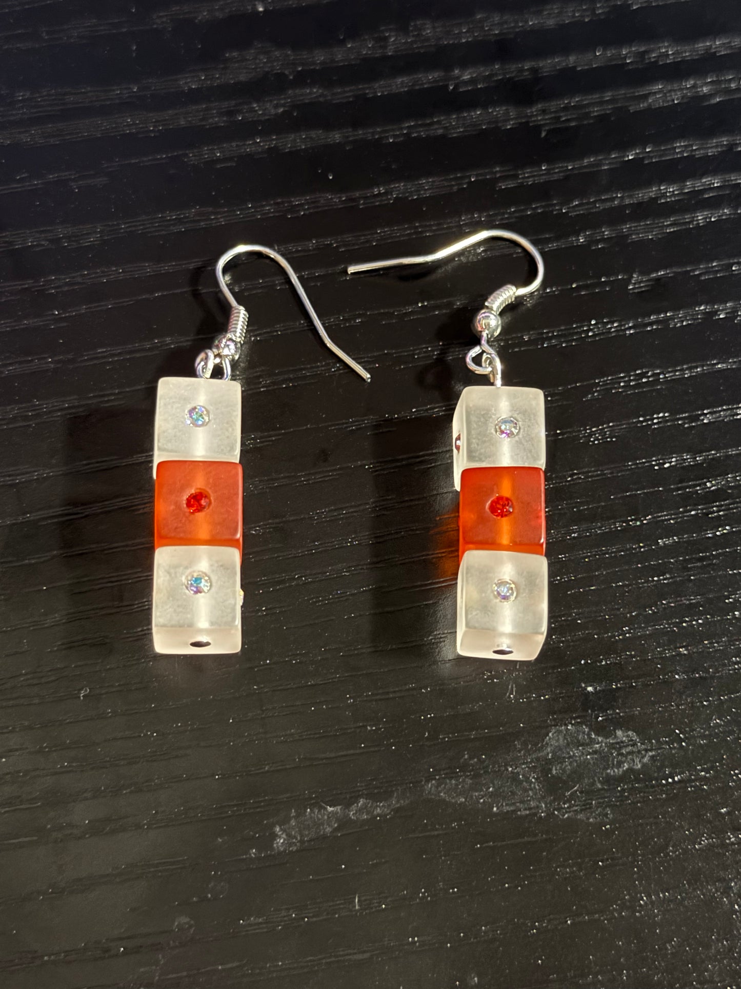 Frosted Glass Tri-Bead Earrings
