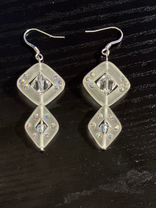 Frosted Glass Diamond Earrings