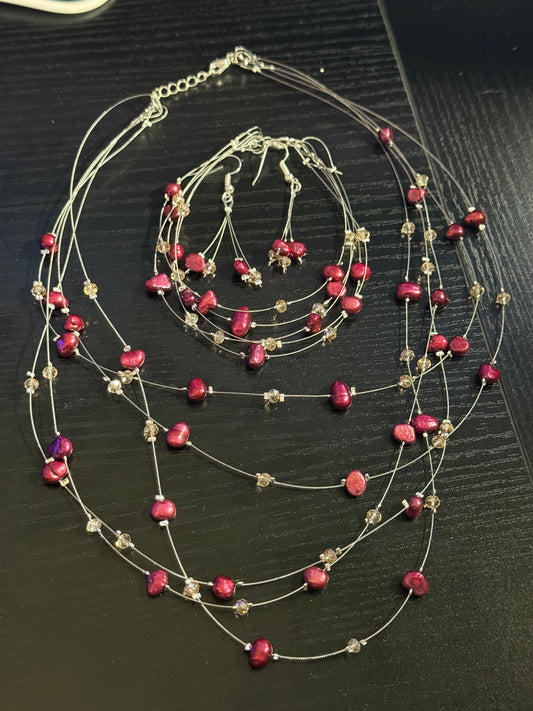 Maroon Freshwater Pearl and Faux Crystal Set