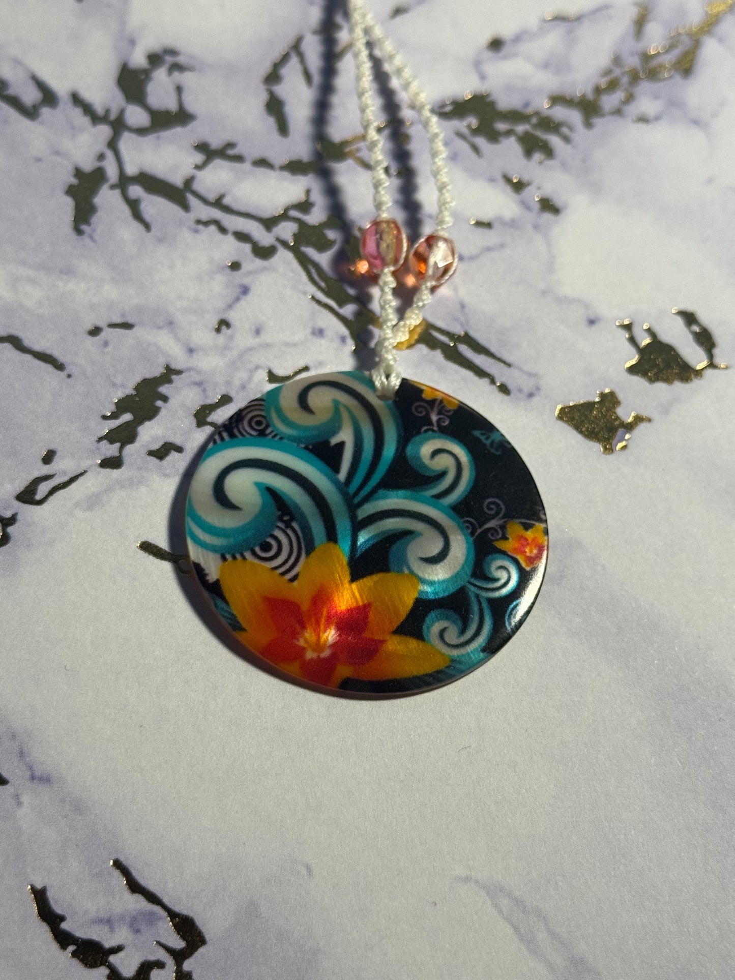 Orange Flower Pendant Necklace